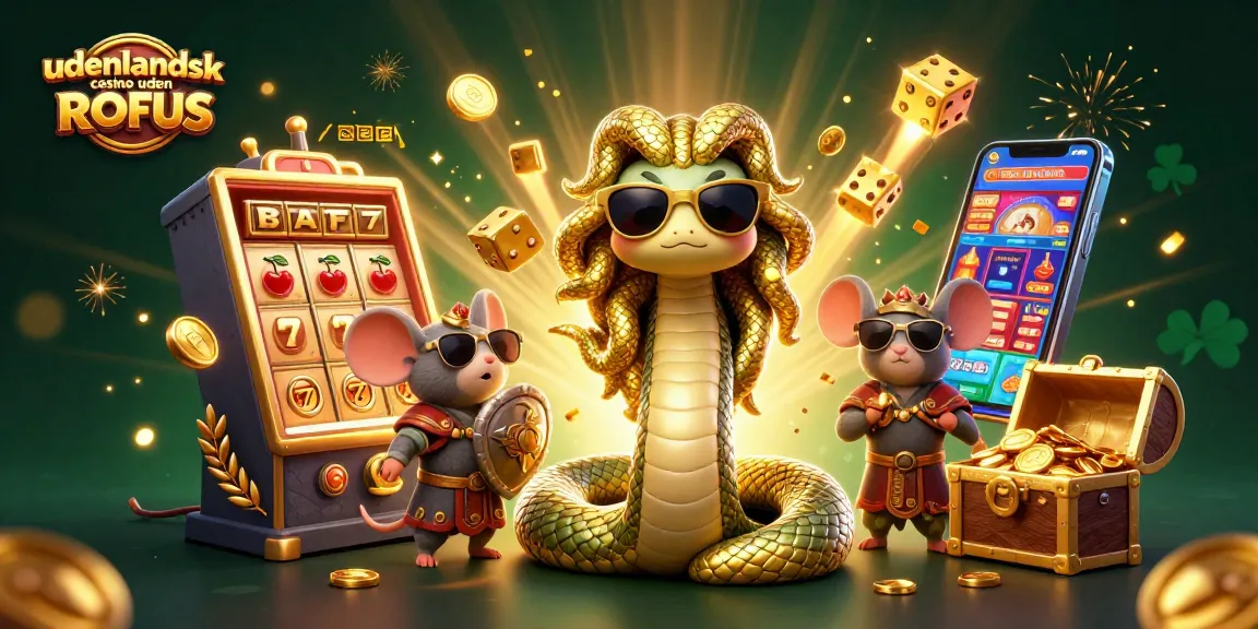 Win big at udenlandsk casino uden ROFUS with a vibrant scene of exciting games and happy characters.
