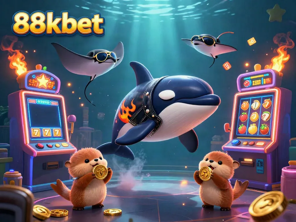 Experience the excitement of 88kbet with lively characters and vibrant slot machines in action.