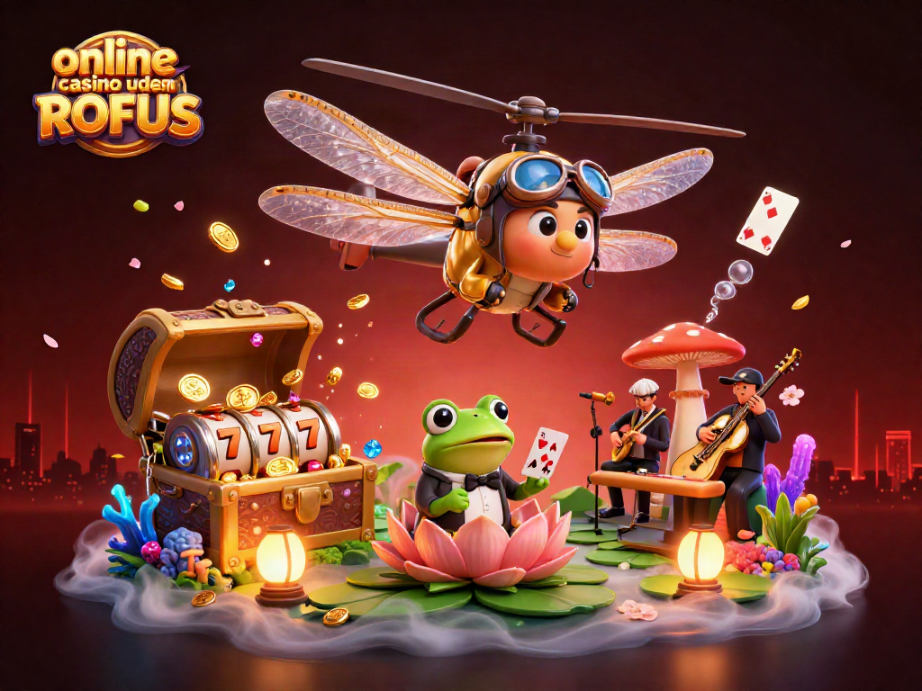 Experience the excitement of online casino uden ROFUS with a cartoon dragonfly pilot and vibrant gaming elements.