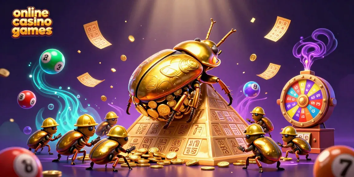 Experience online casino games through vibrant lottery elements and enchanting casino symbols in this lively scene.