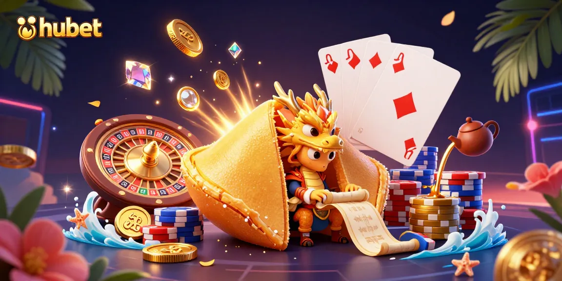Engage with hubet's thrilling gaming experience featuring dynamic fortune cookie characters and rich casino elements.