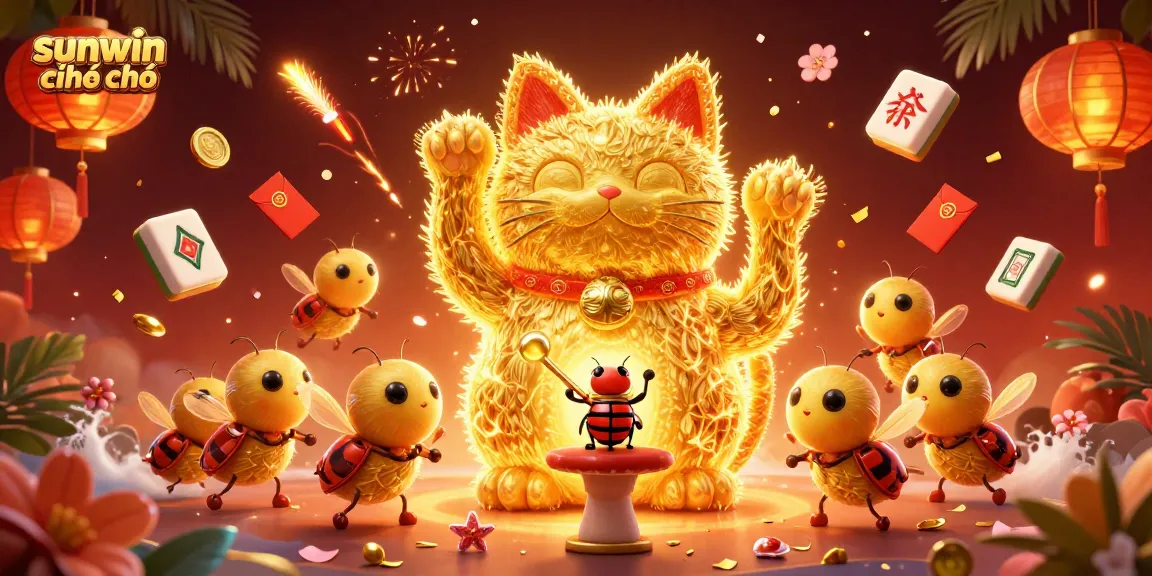 Experience the thrills at sunwin chính chủ with an enchanting 3D scene featuring a lucky cat and vibrant casino elements.