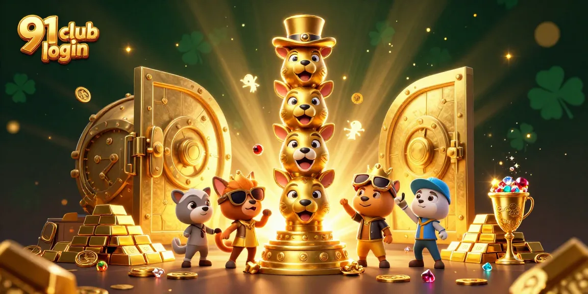 Win big at 91 club login with a vibrant casino-themed illustration showing treasures and gaming excitement.
