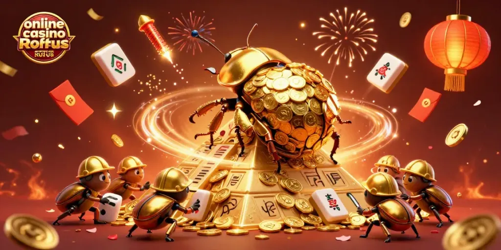 Enjoy spins and wins at the online casino uden ROFUS with vibrant casino-themed 3D illustration.