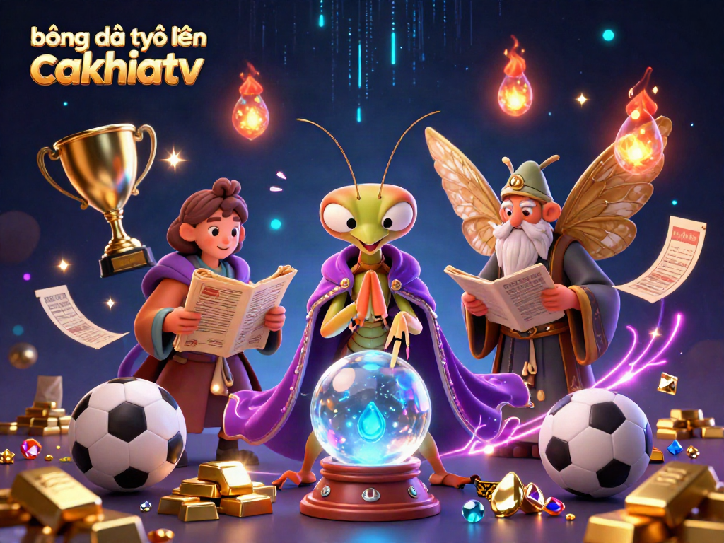 bóng đá trực tuyến cakhiatv features vibrant sports illustration with mystical elements and gaming symbols.