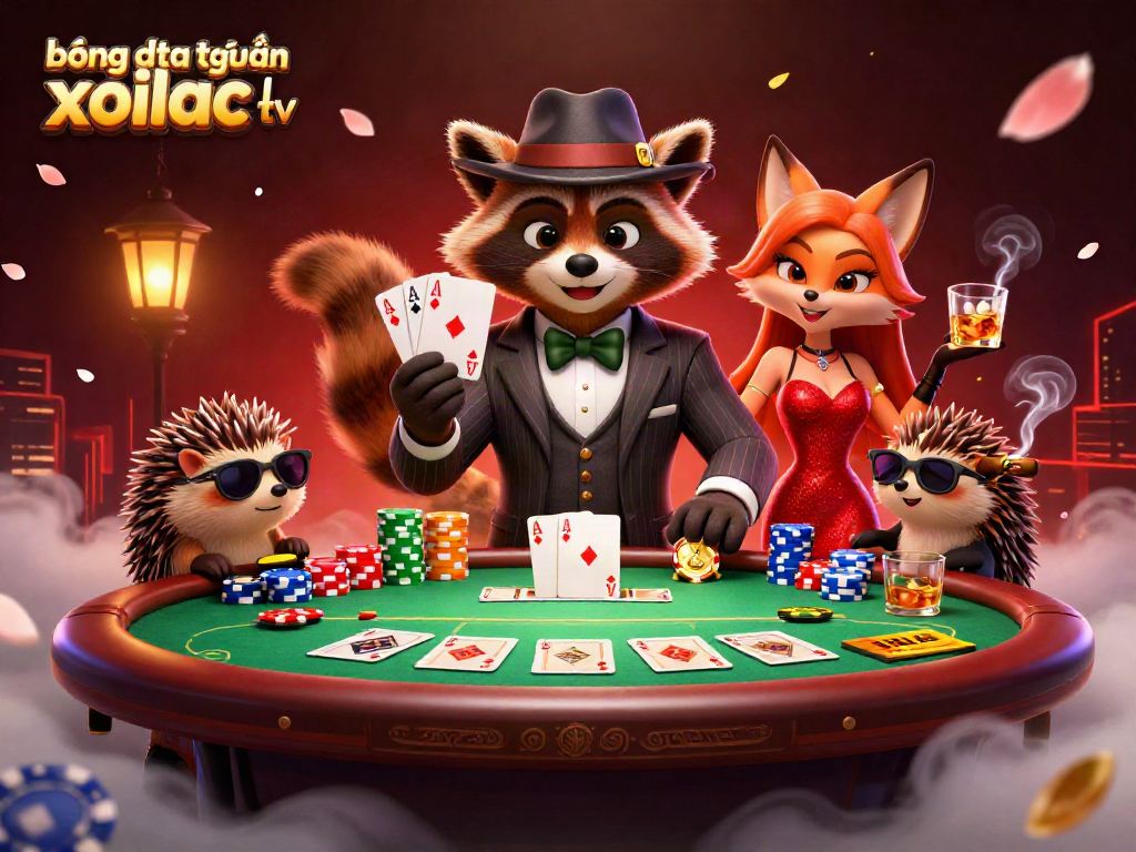 Engage with bóng đá trực tuyến xoilac tv at a poker night scene featuring lively characters and vibrant game elements.